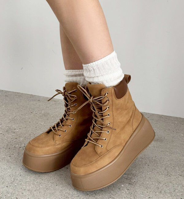  「ボリュームソールトレッキングショートブーツ」|その他|キャメル