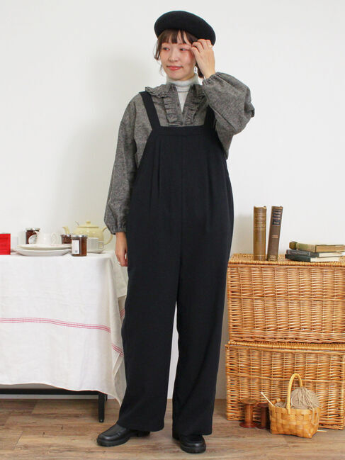 Samansa Mos2「ウール混タックサロペット」|その他|ブラック