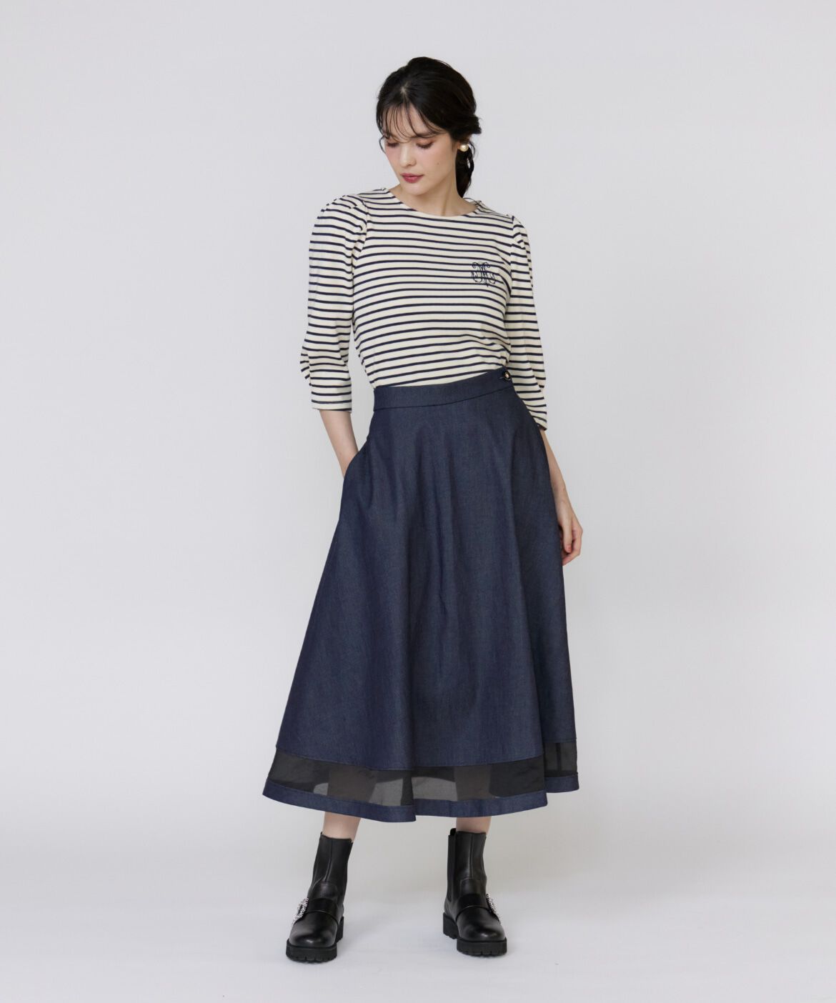 Maglie le cassetto「ボーダーパフスリーブプルオーバー」|Tシャツ・カットソー|