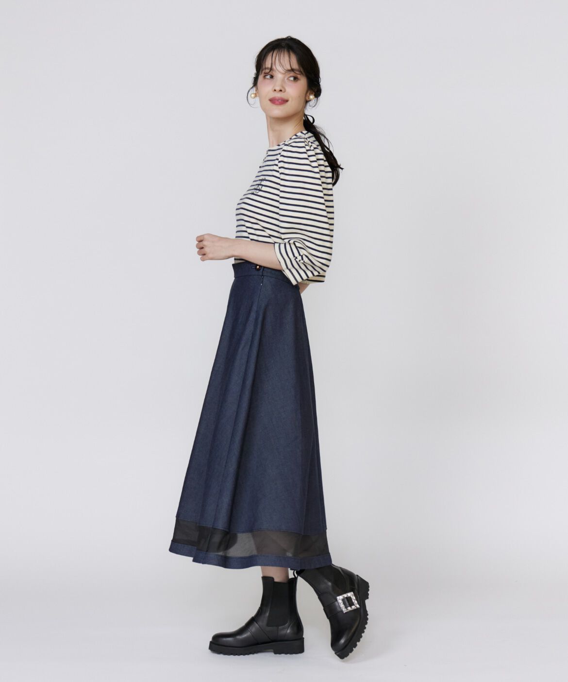 Maglie le cassetto「ボーダーパフスリーブプルオーバー」|Tシャツ・カットソー|