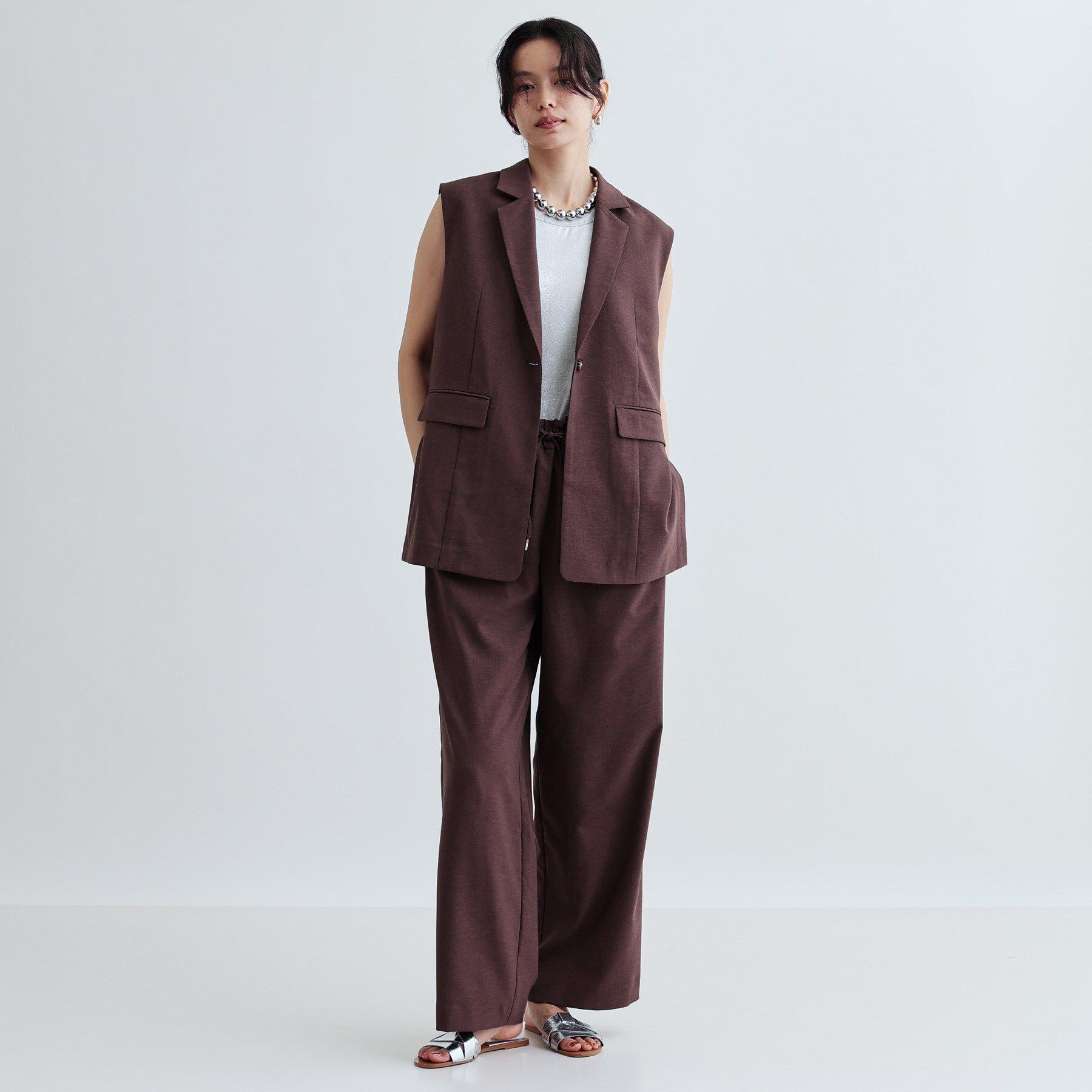 GALLEST「【セットアップ対応】リネンライクジレジャケット【カセット服/通勤・オフィス】」|ベスト・ジレ|