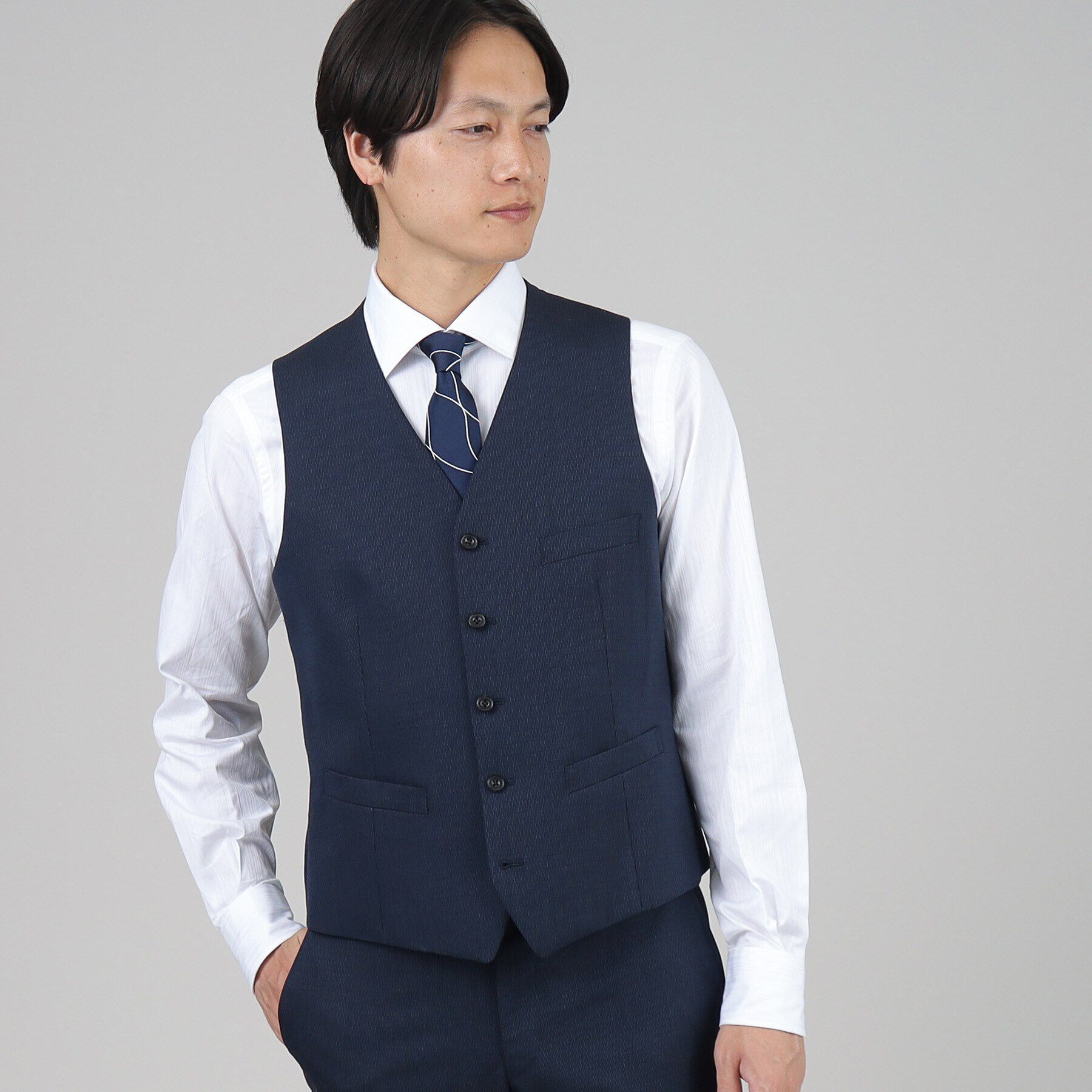 TAKEO KIKUCHI「マイクロデザイン ベスト」|スーツ|ネイビー(093)