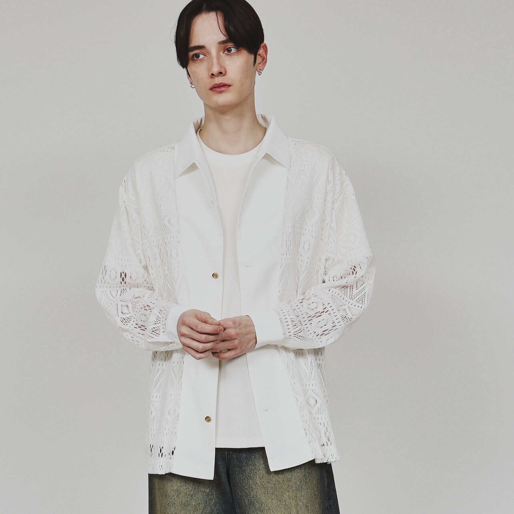 tk.TAKEO KIKUCHI「長袖レースシャツ」|シャツ・ブラウス|ホワイト(001)