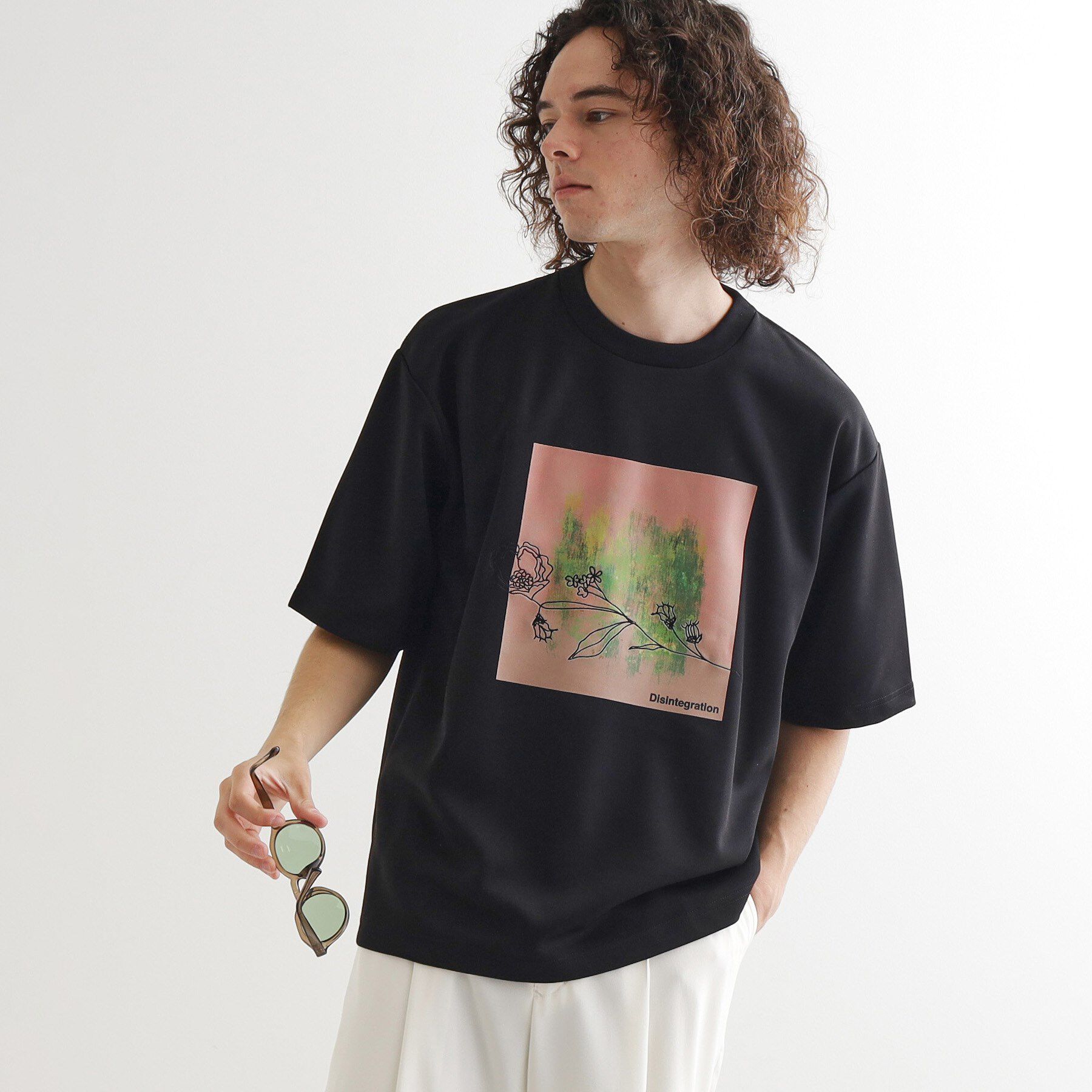 tk.TAKEO KIKUCHI「フラワー刺繍アブストカットソー」|Tシャツ・カットソー|ブラック(019)