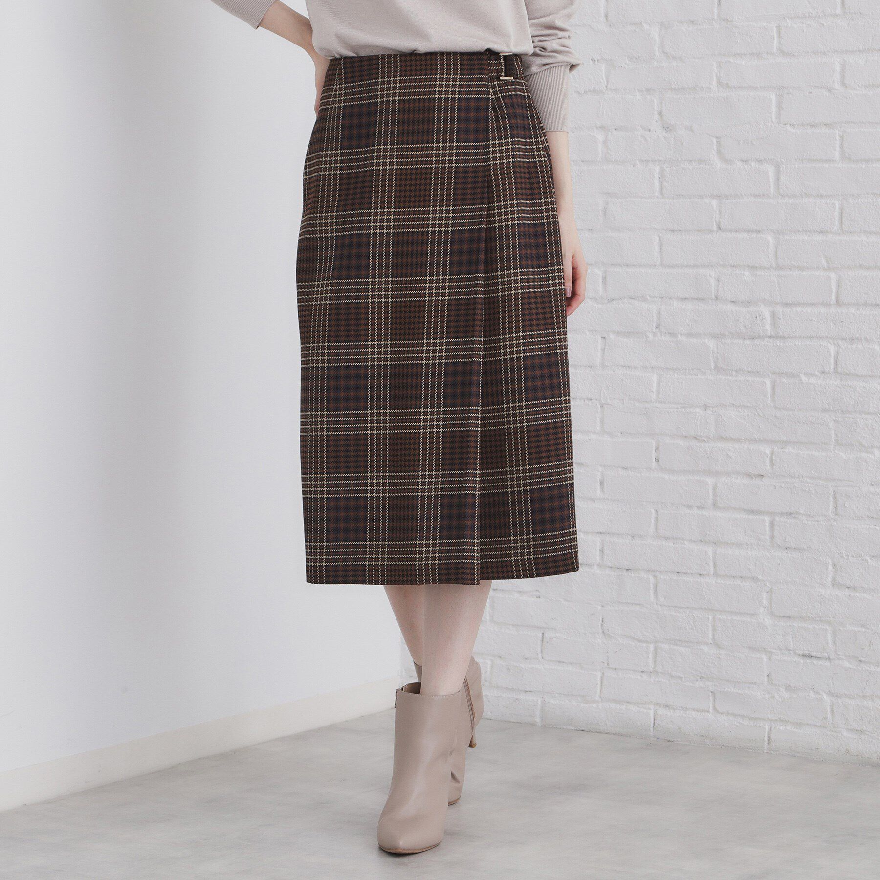 index「チェックAラインスカート【洗濯機洗い可/イージーアイロン】」|スカート|ブラウン(244)