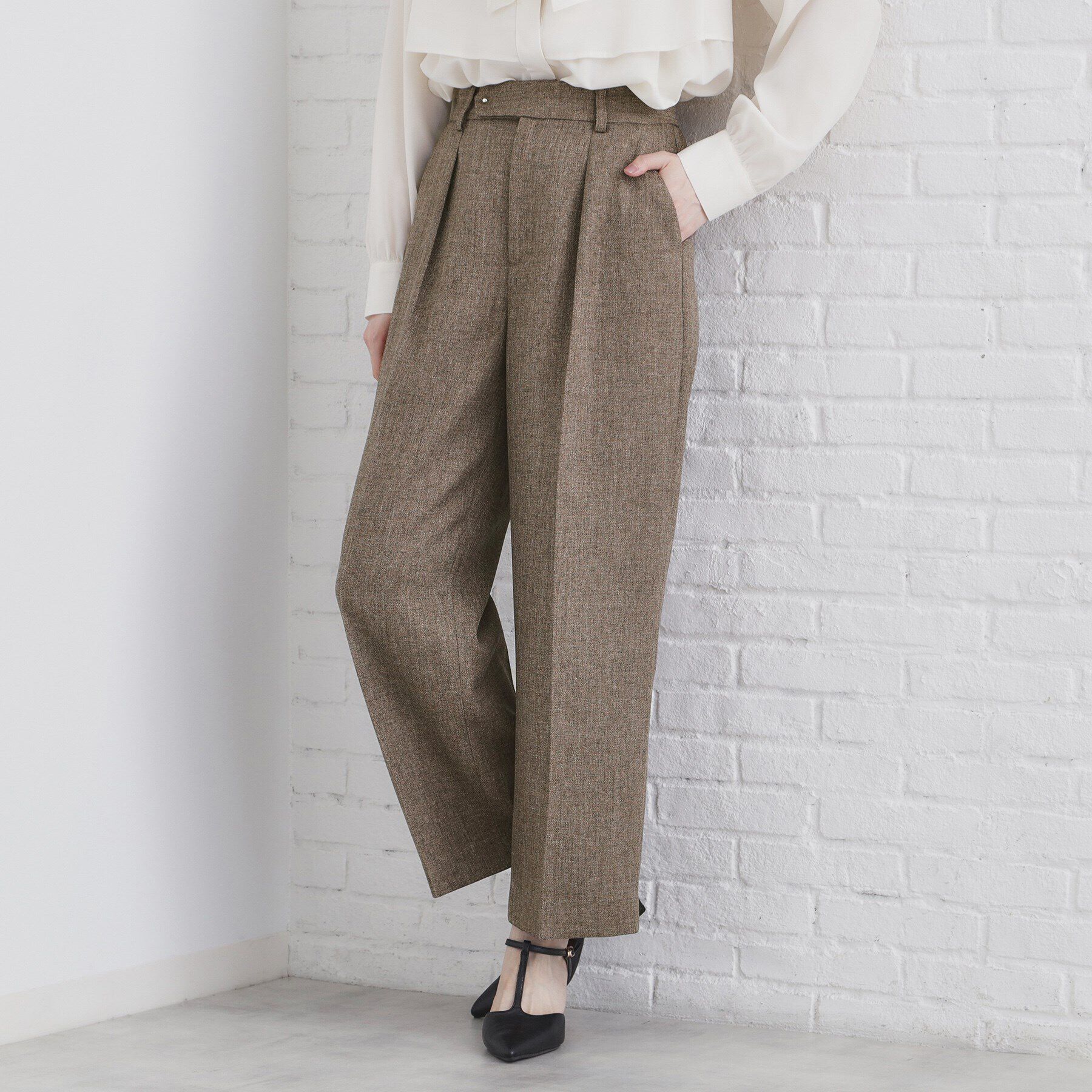 index「《美人百花掲載》ヴィンテージツイードタックワイドパンツ【洗濯機洗い可/防シワ】」|その他|ブラウン(044)