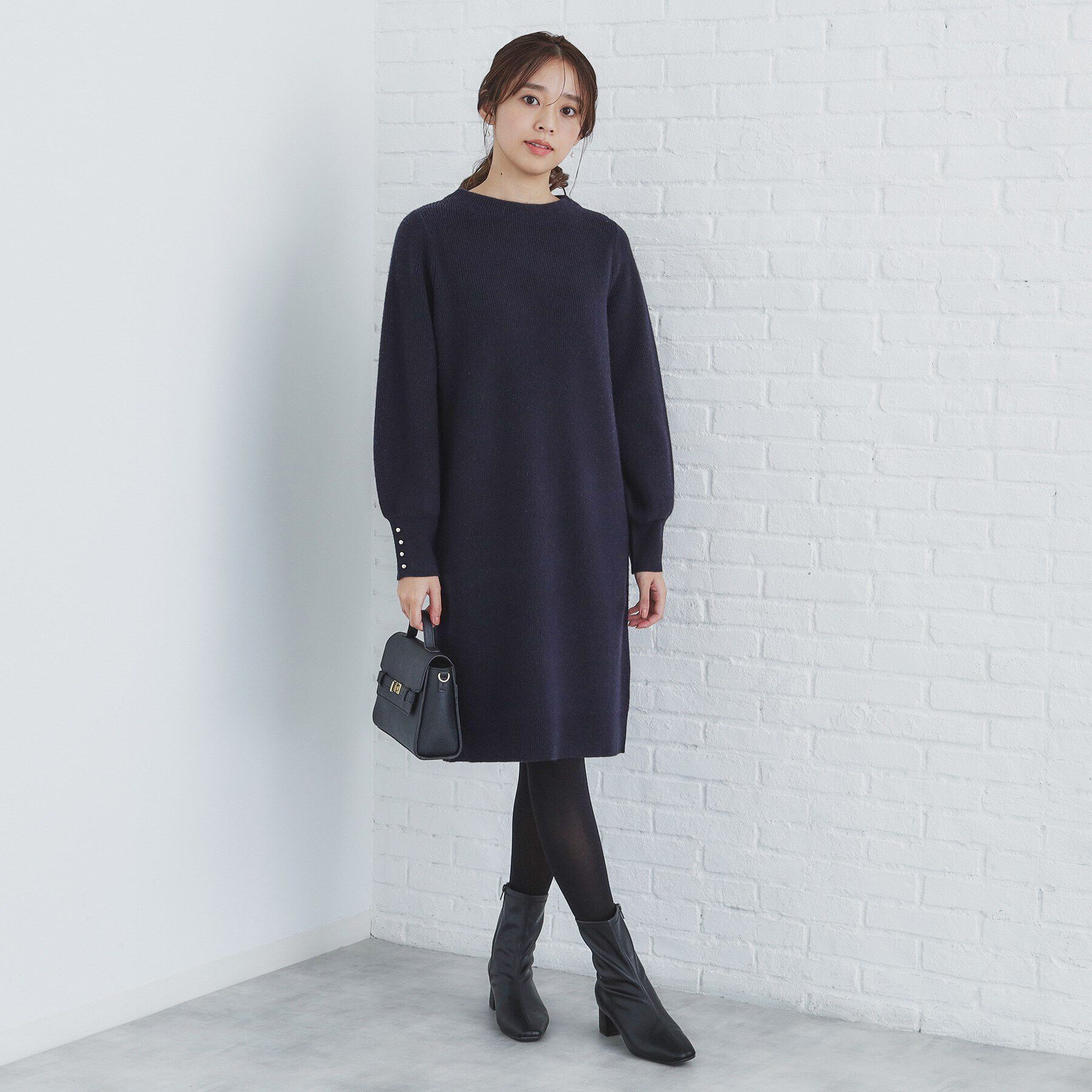 index「《5color》ブローチ付き 畦編みニットワンピース【洗濯機洗い可】」|ワンピース|