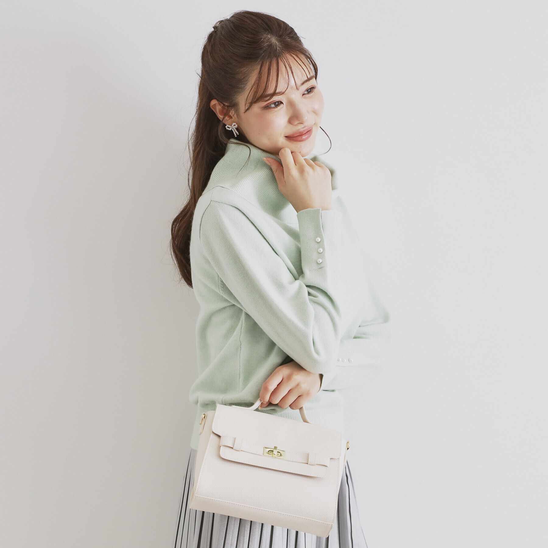 index「《8color/XS-LLsize》パール調ボタン付きオフタートルニット【洗濯機洗い可】」|ニット・セーター|