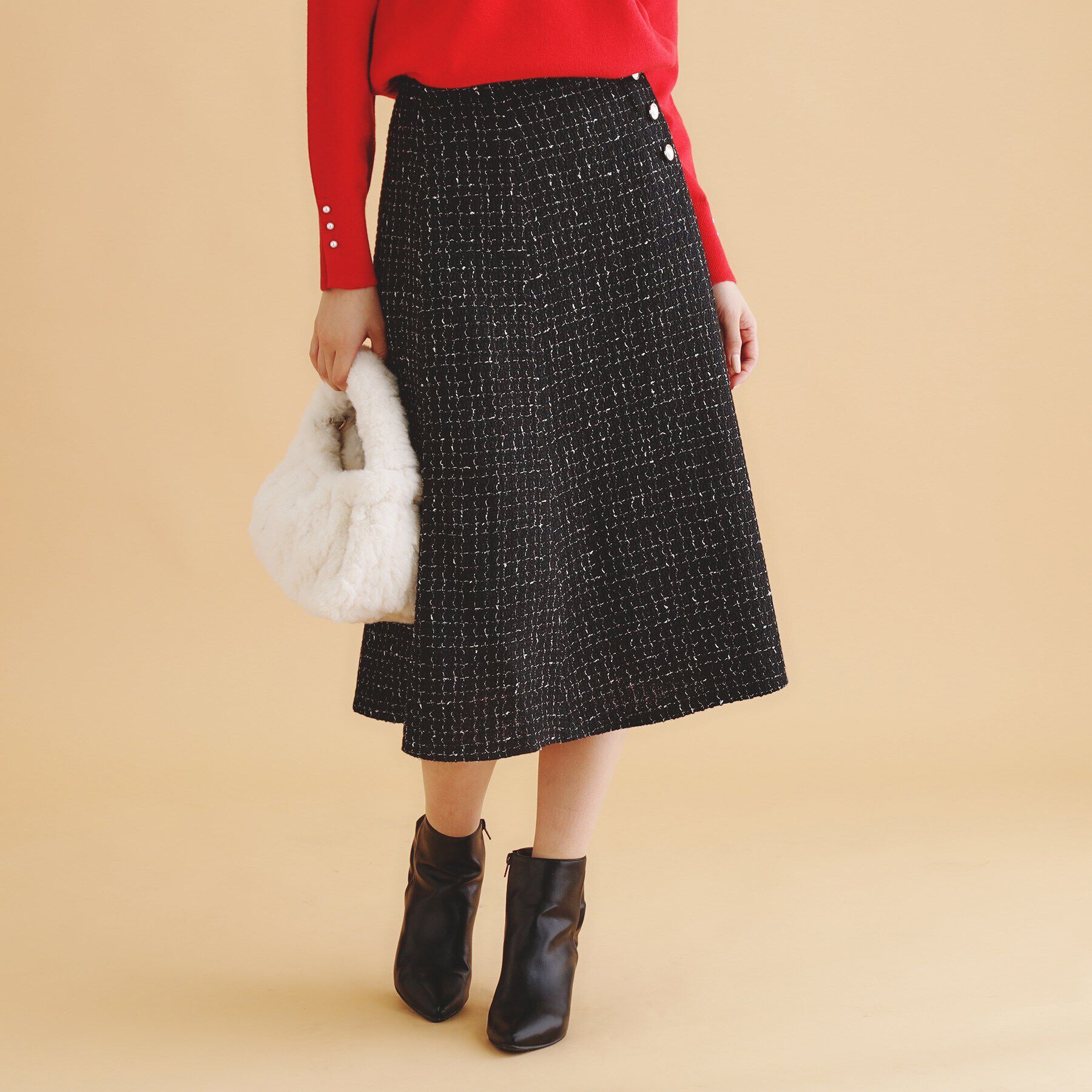 index「ラメツイードマーメイドフレアスカート【洗濯機洗い可/イージーアイロン/防シワ】」|スカート|ブラック(019)