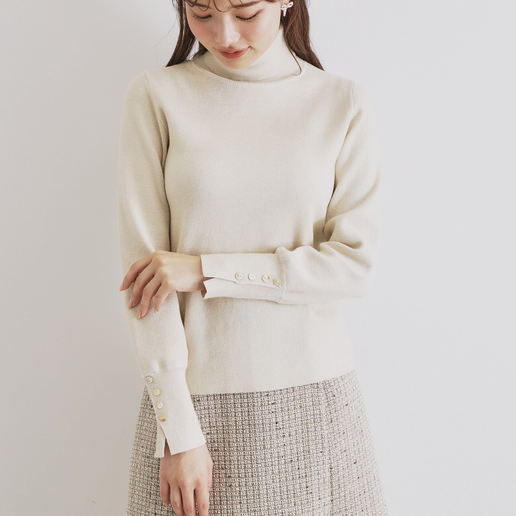 index「袖ボタンタートルネックニット【洗濯機洗い可】」|ニット・セーター|