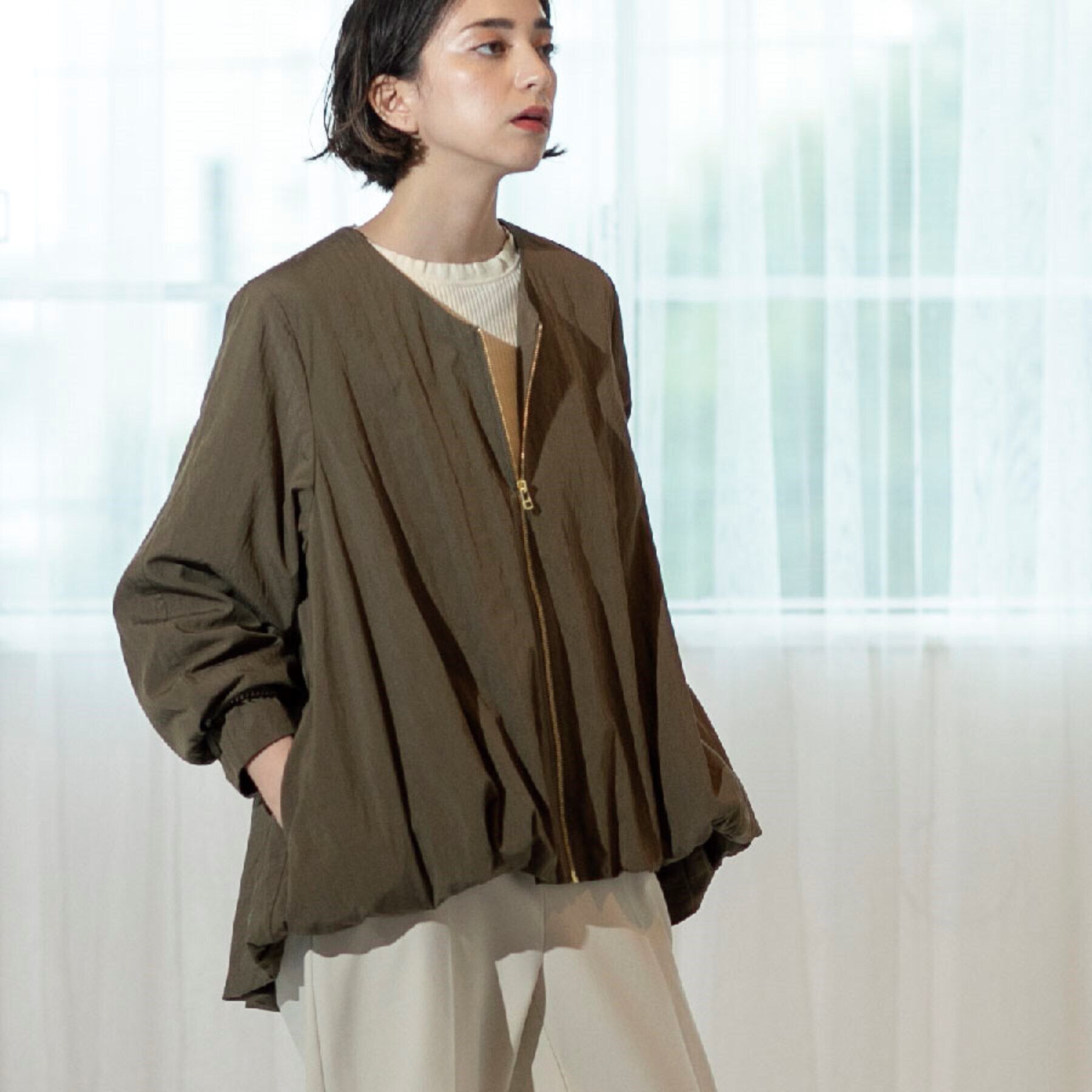 OPAQUE.CLIP「裾バルーン ジップアップブルゾン」|ブルゾン・スタジャン|