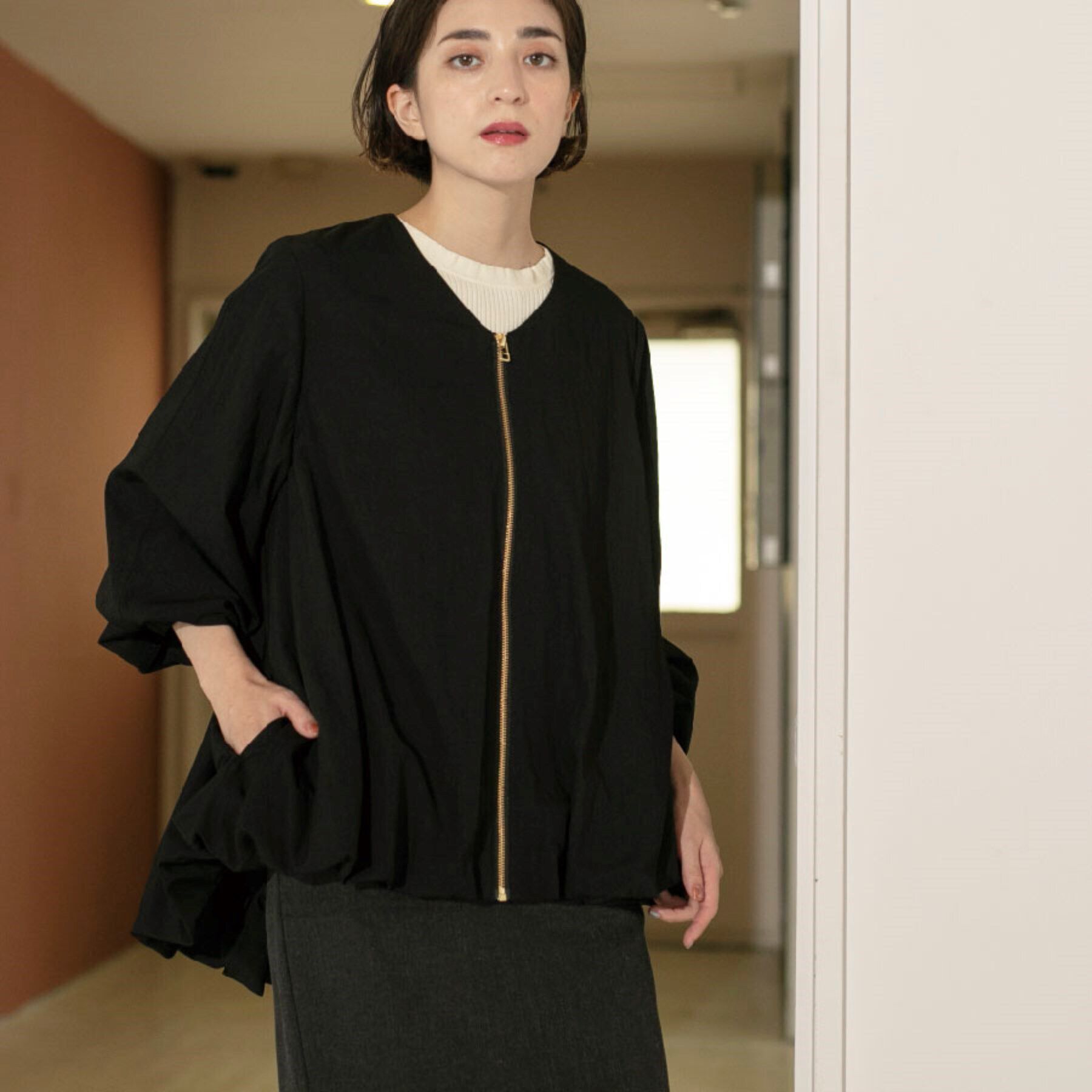 OPAQUE.CLIP「裾バルーン ジップアップブルゾン」|ブルゾン・スタジャン|