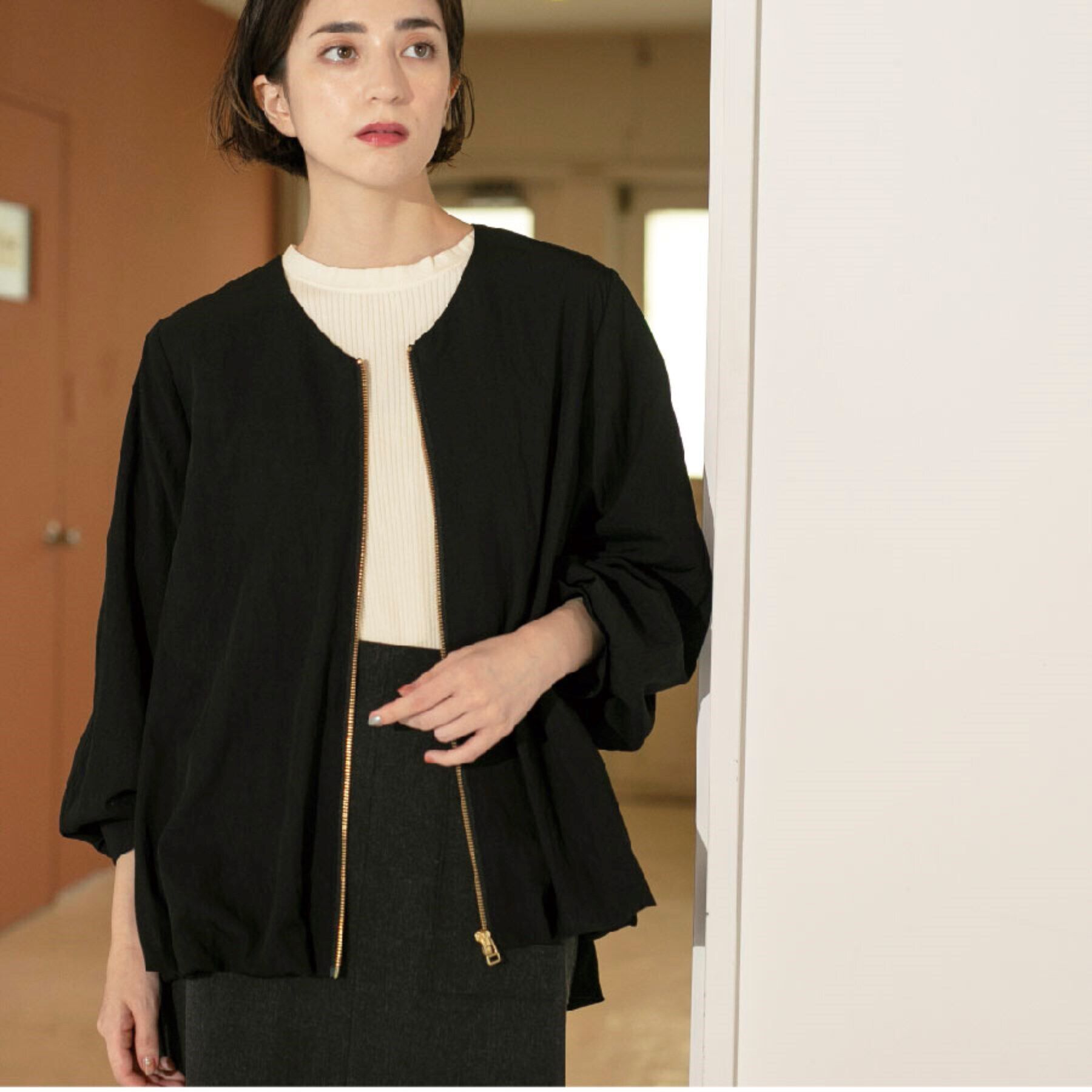 OPAQUE.CLIP「裾バルーン ジップアップブルゾン」|ブルゾン・スタジャン|