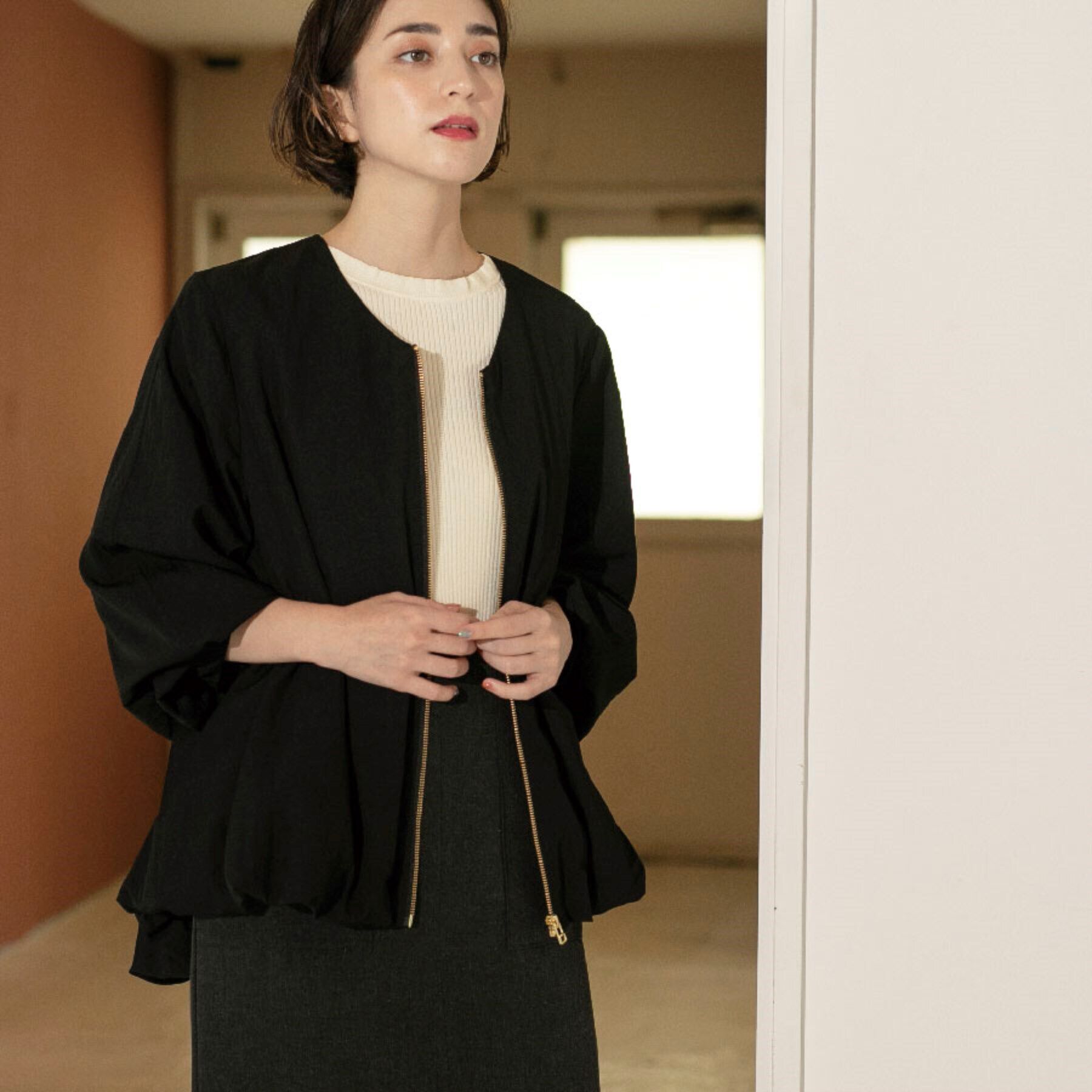 OPAQUE.CLIP「裾バルーン ジップアップブルゾン」|ブルゾン・スタジャン|