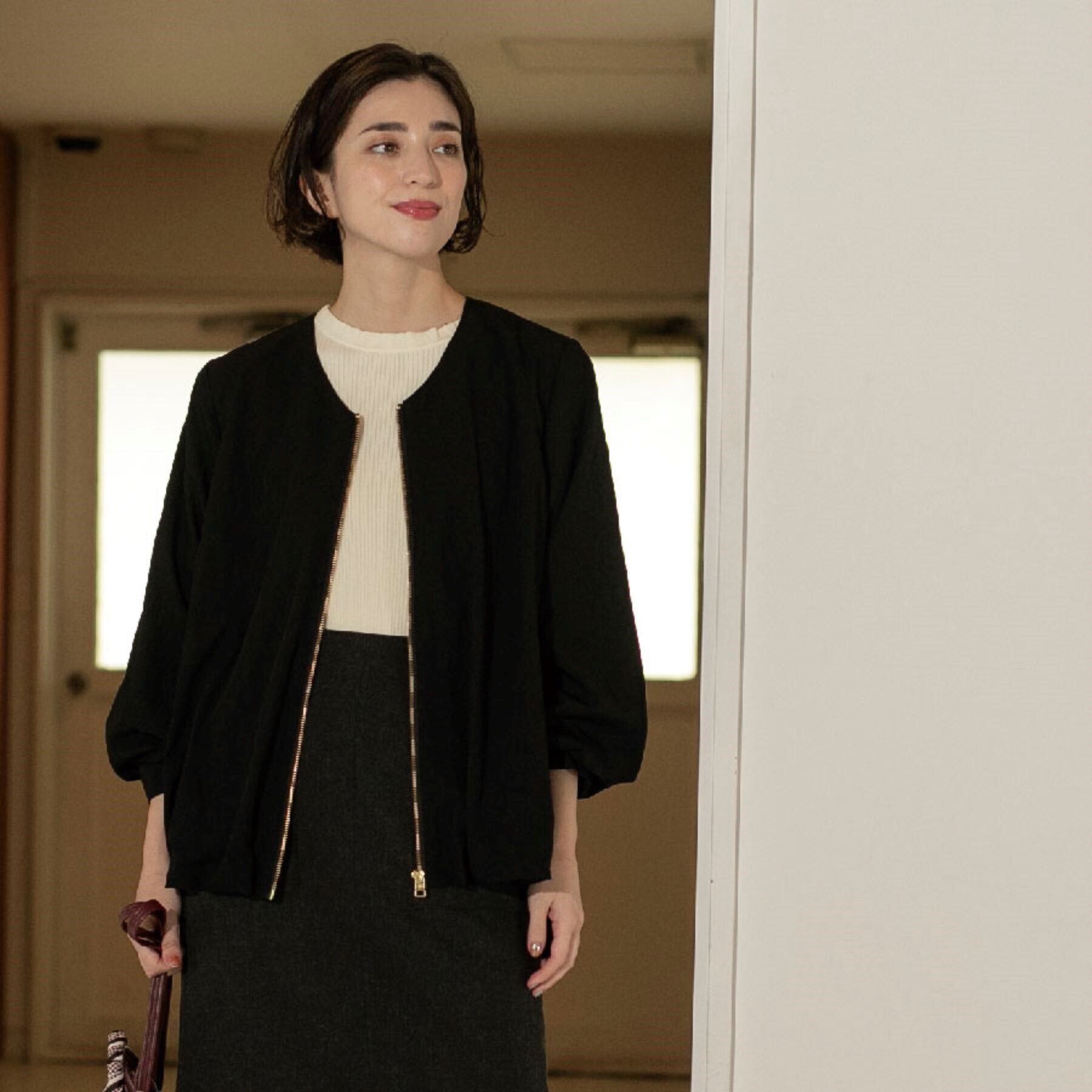 OPAQUE.CLIP「裾バルーン ジップアップブルゾン」|ブルゾン・スタジャン|