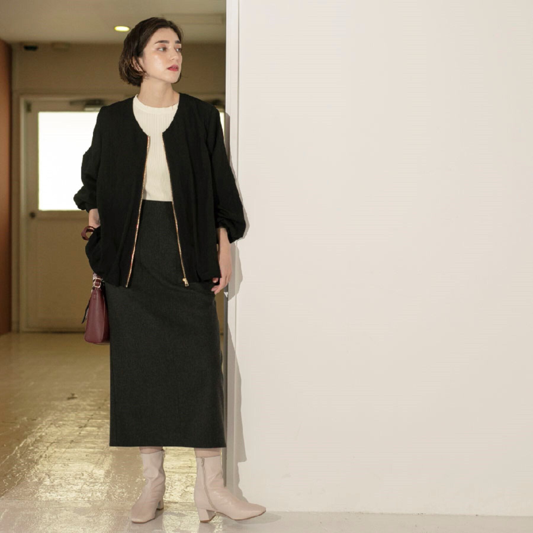 OPAQUE.CLIP「裾バルーン ジップアップブルゾン」|ブルゾン・スタジャン|