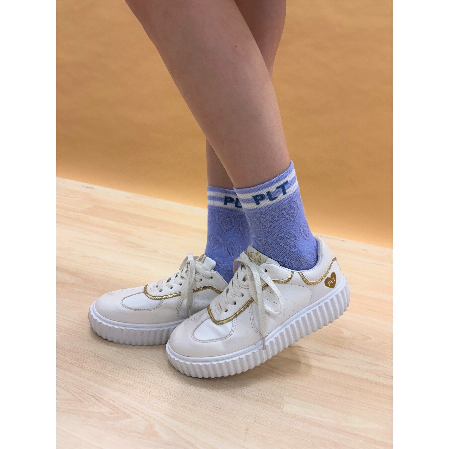 PINK-latte「【15cm丈】フロートハートソックス」|ソックス|パープル(081)