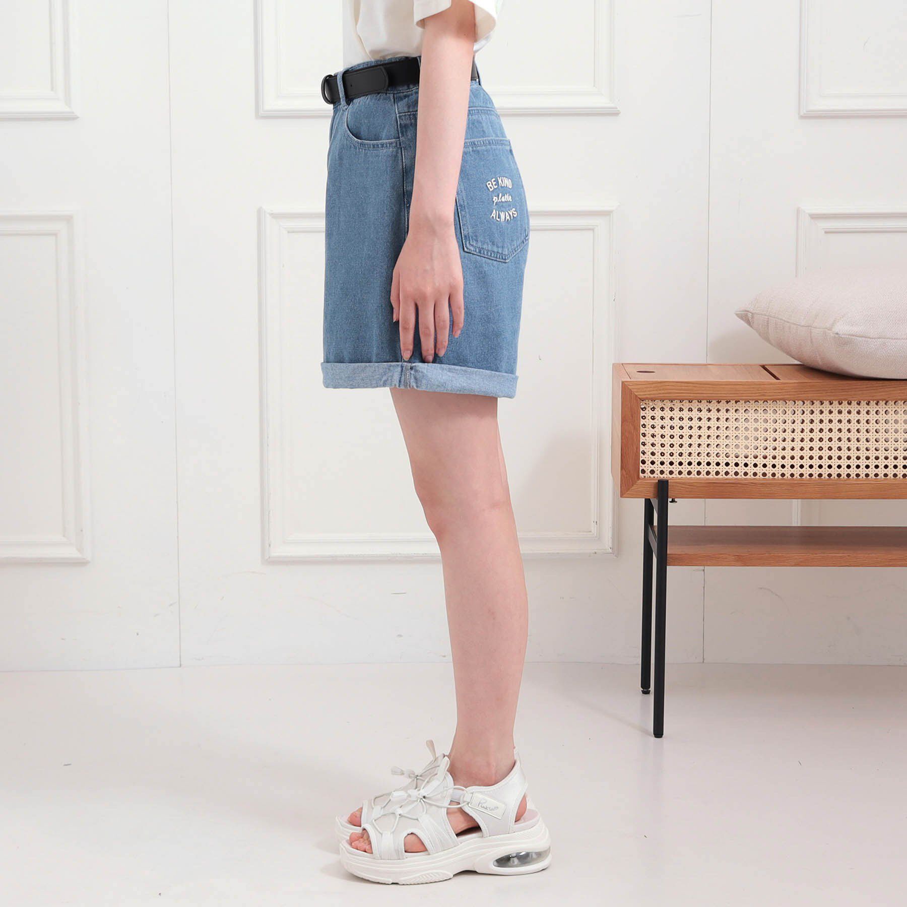 PINK-latte「ベルト付きデニムショートパンツ」|キュロット|