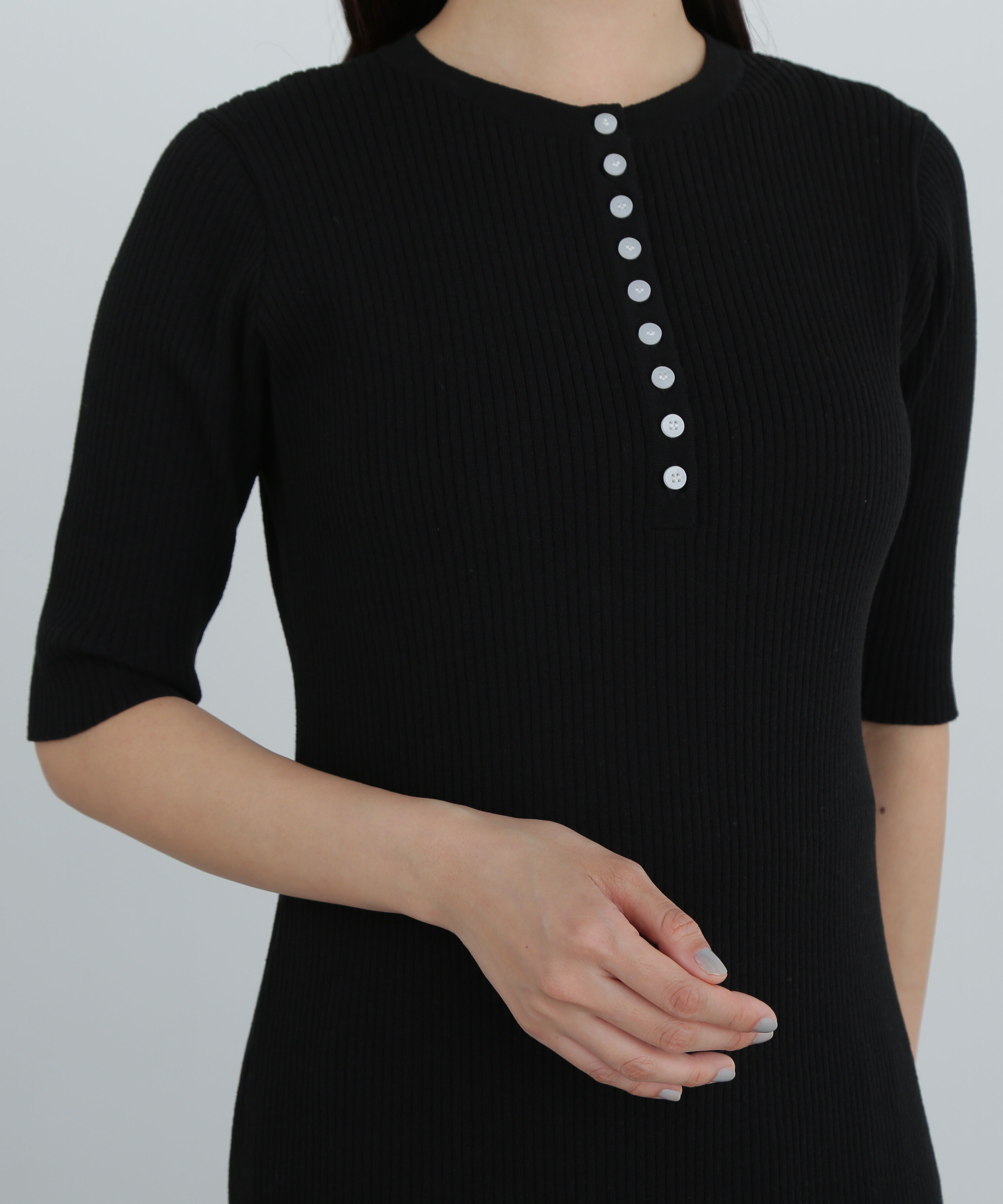  「ヘンリーネックリブニットワンピース」|ワンピース|