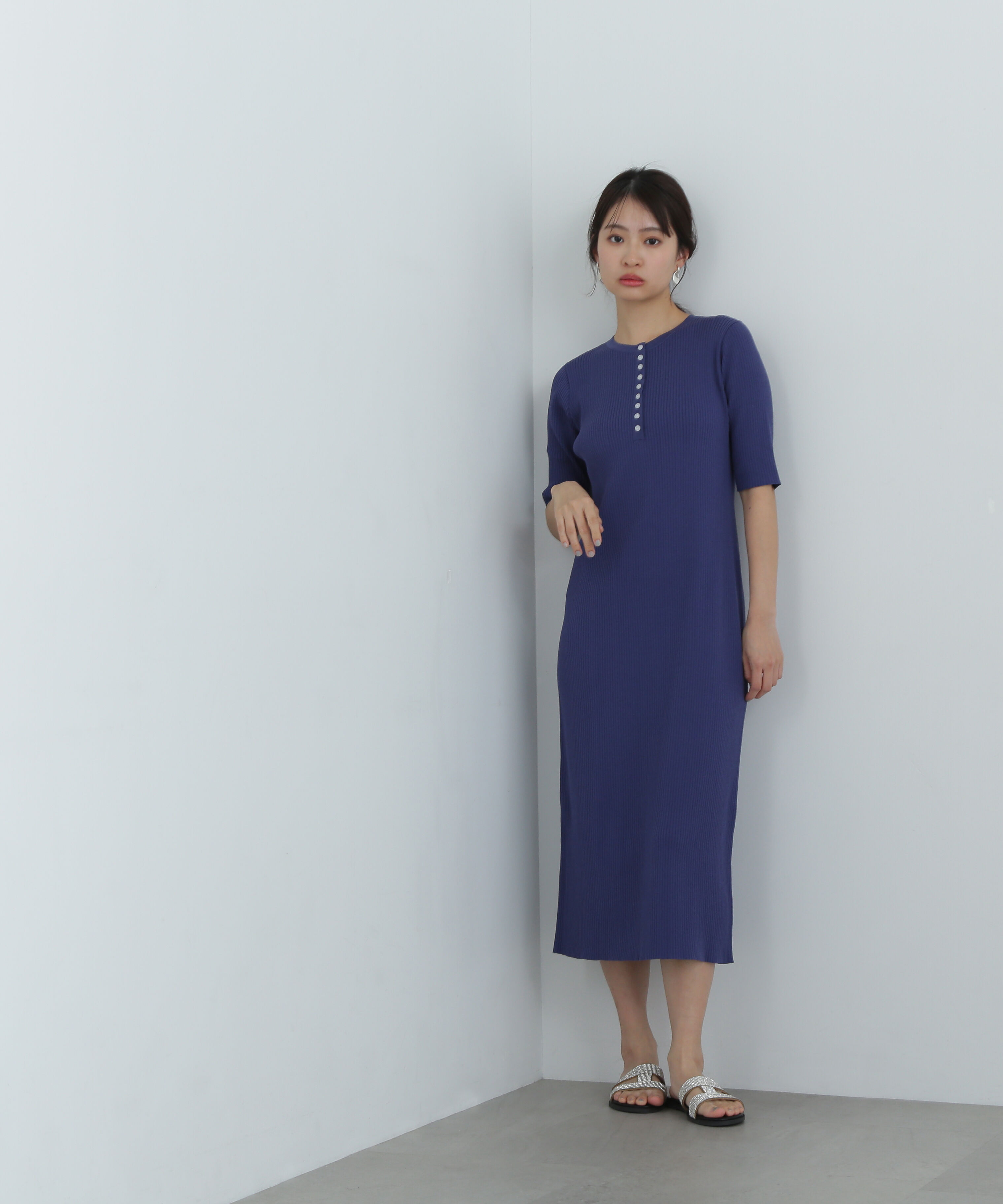  「ヘンリーネックリブニットワンピース」|ワンピース|