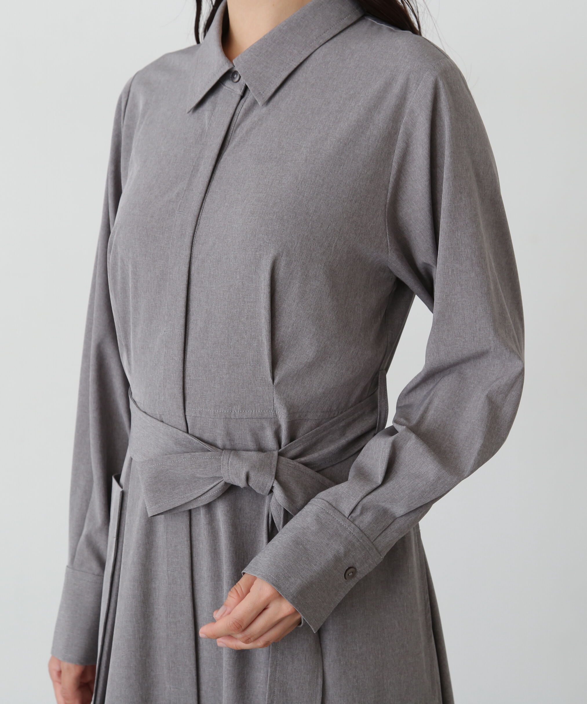  「リボンベルト付きシャツワンピース」|ワンピース|