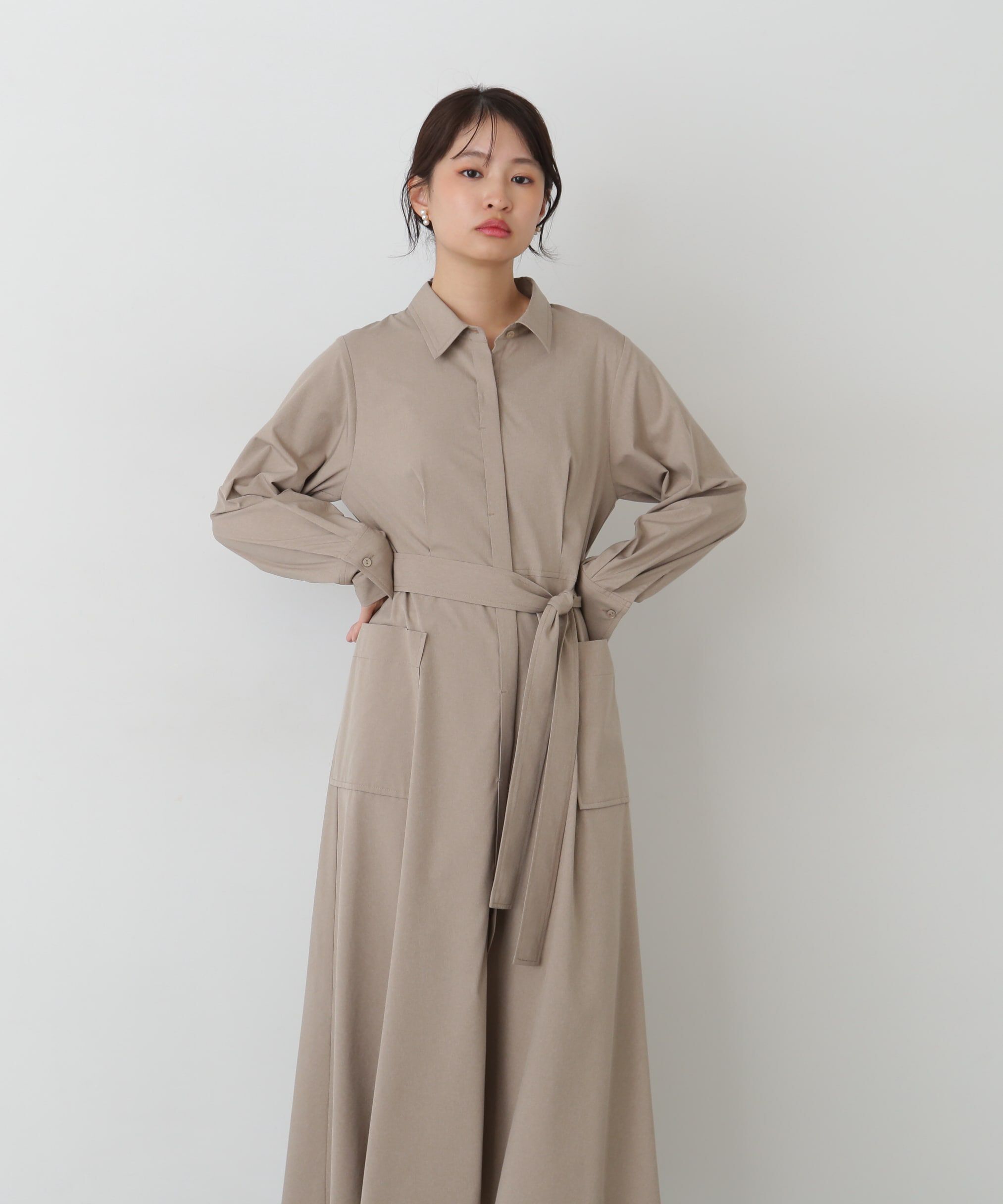  「リボンベルト付きシャツワンピース」|ワンピース|