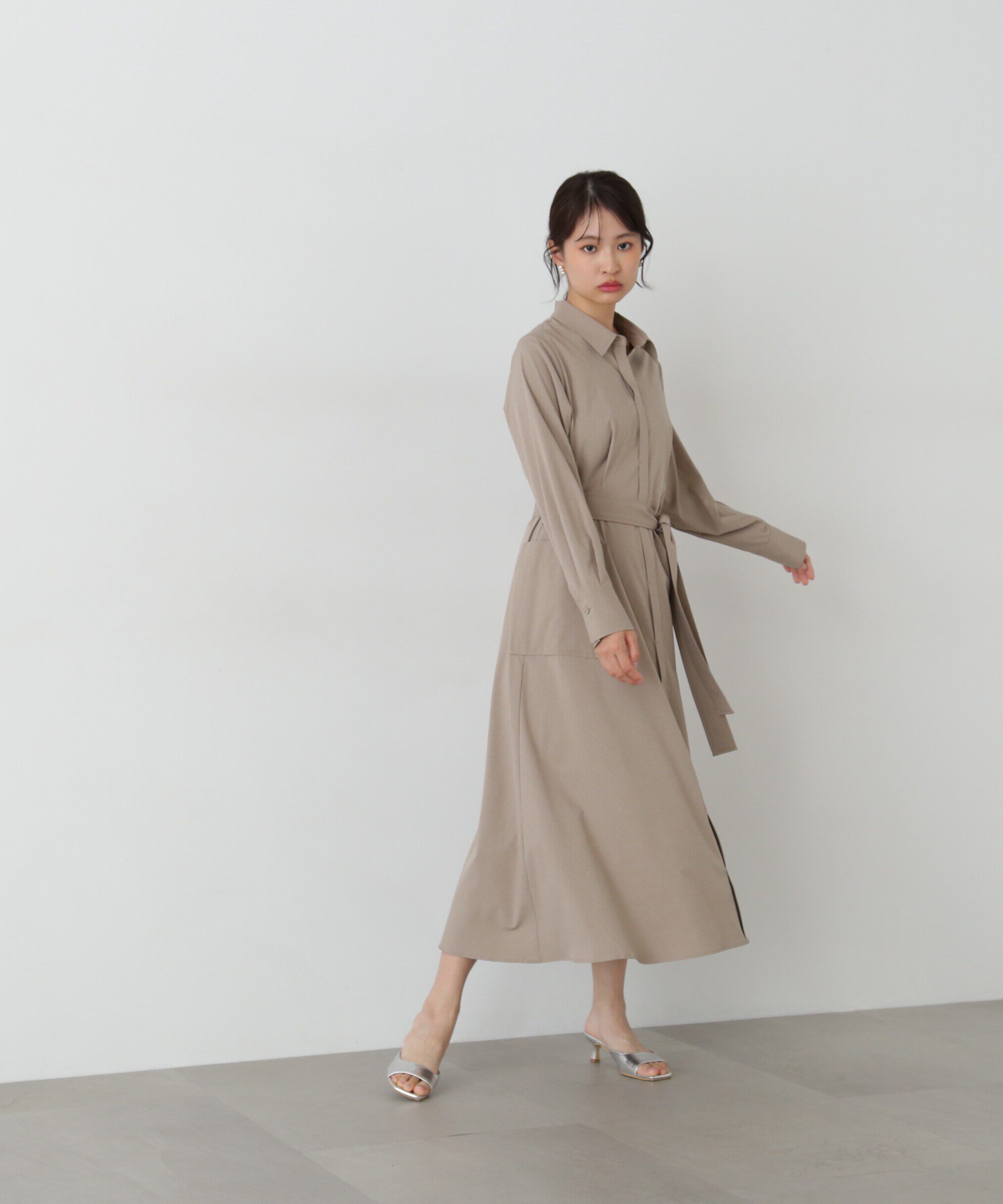  「リボンベルト付きシャツワンピース」|ワンピース|