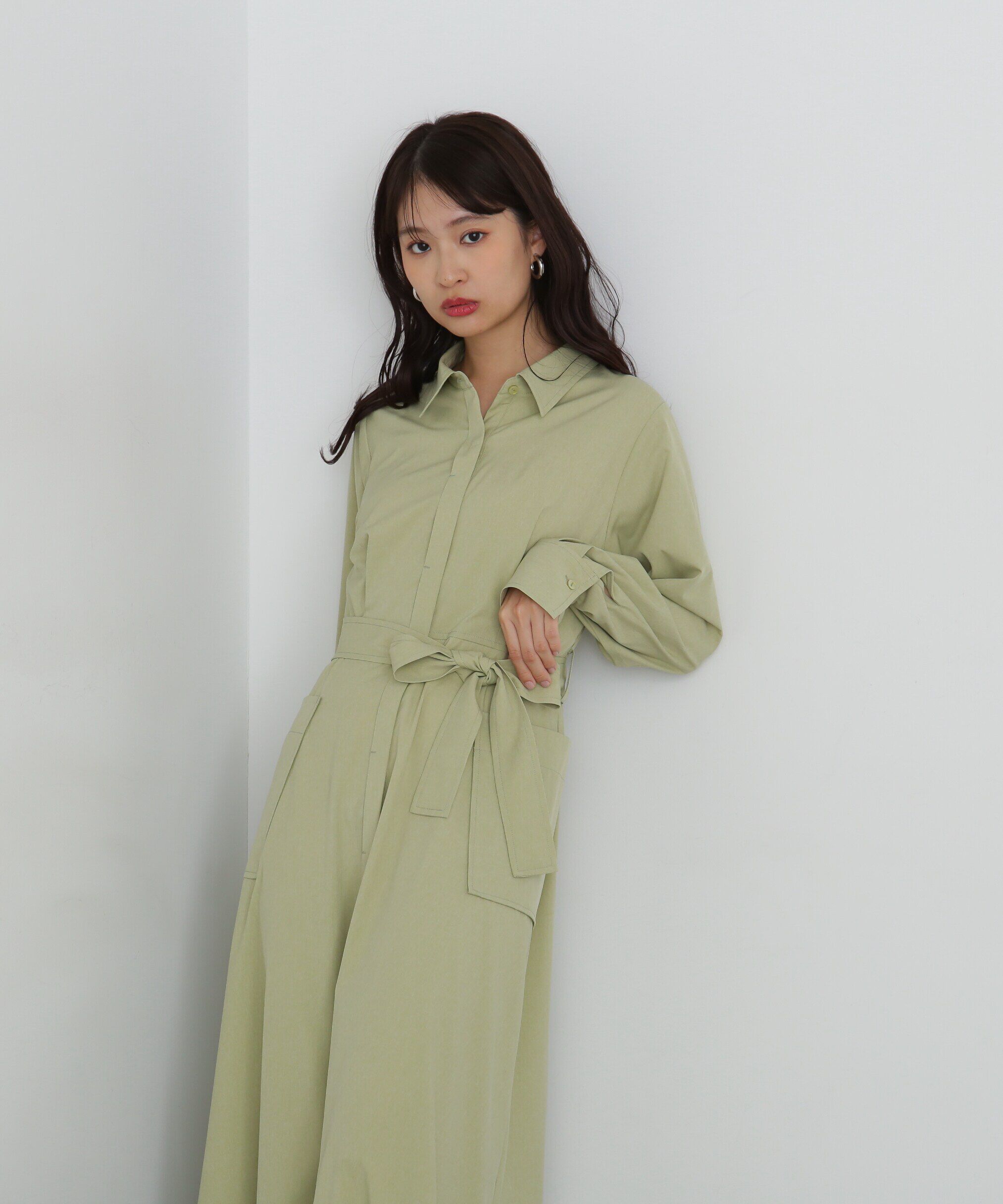  「リボンベルト付きシャツワンピース」|ワンピース|