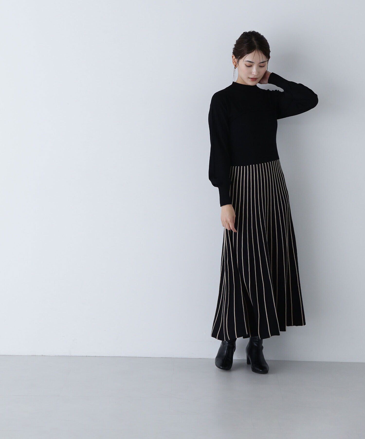  「ビスチェ切替バイカラーニットワンピース」|ワンピース|