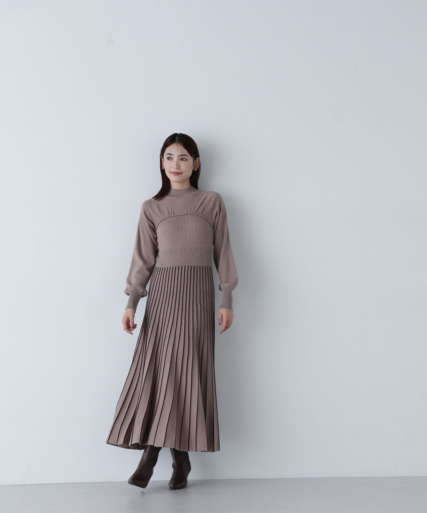  「ビスチェ切替バイカラーニットワンピース」|ワンピース|