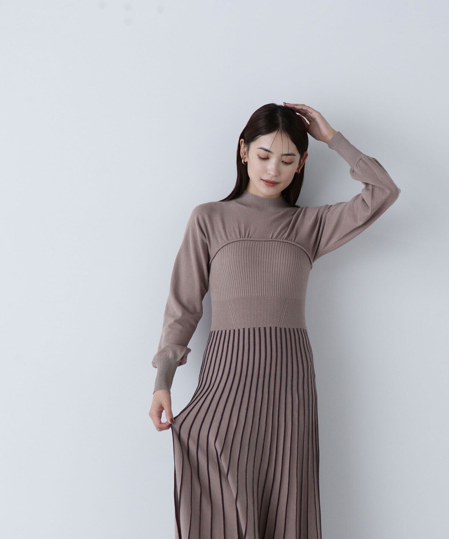  「ビスチェ切替バイカラーニットワンピース」|ワンピース|