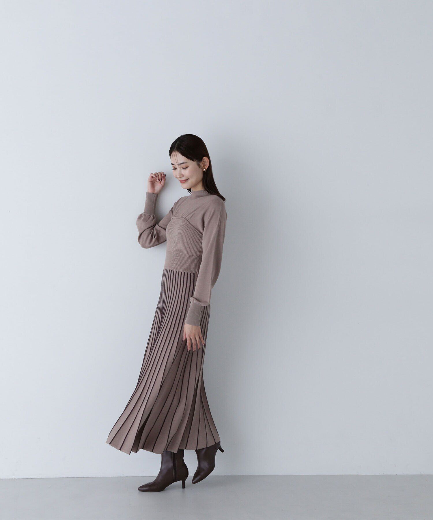  「ビスチェ切替バイカラーニットワンピース」|ワンピース|