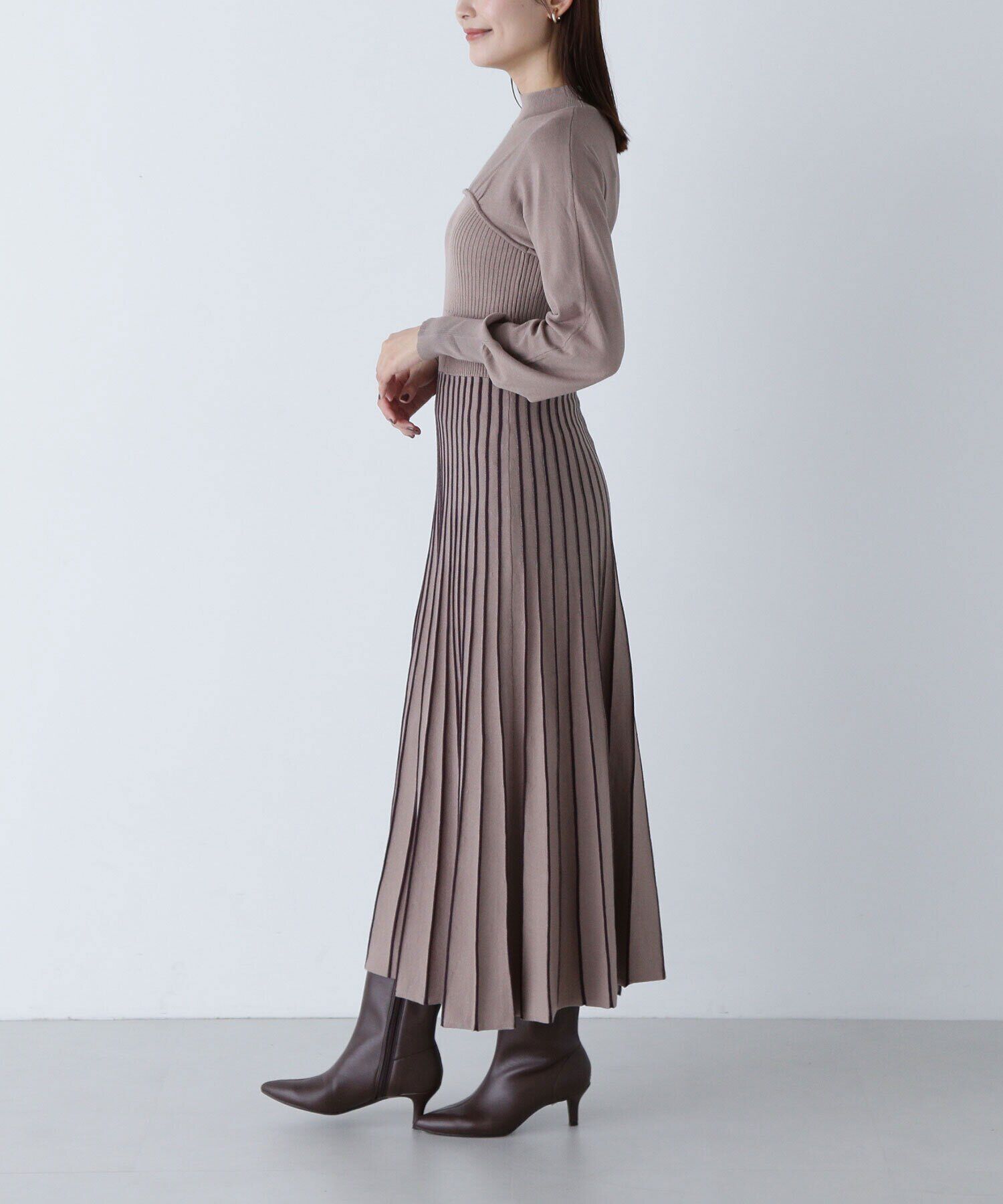  「ビスチェ切替バイカラーニットワンピース」|ワンピース|