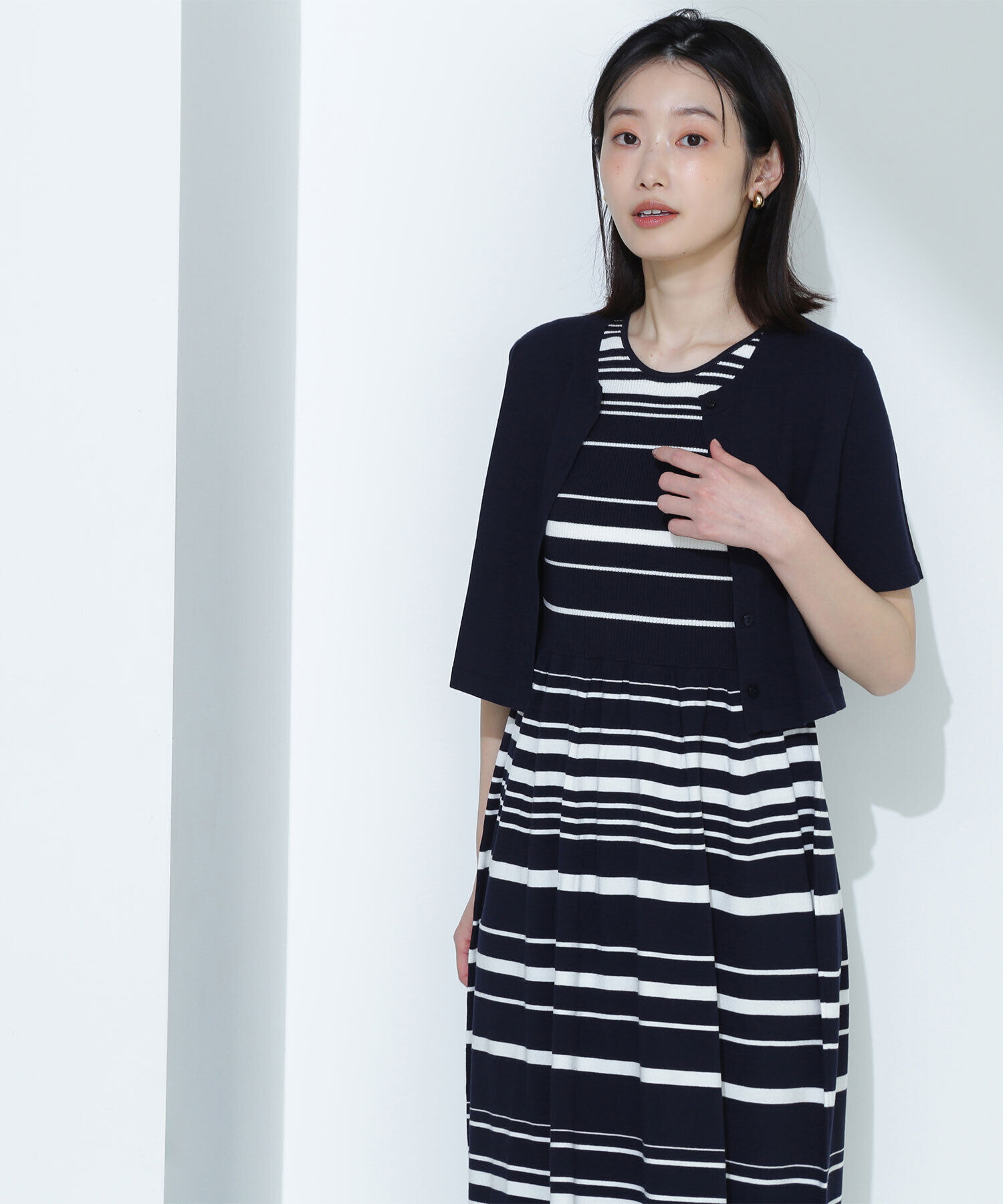  「アンサンブルボーダーニットワンピース」|ワンピース|