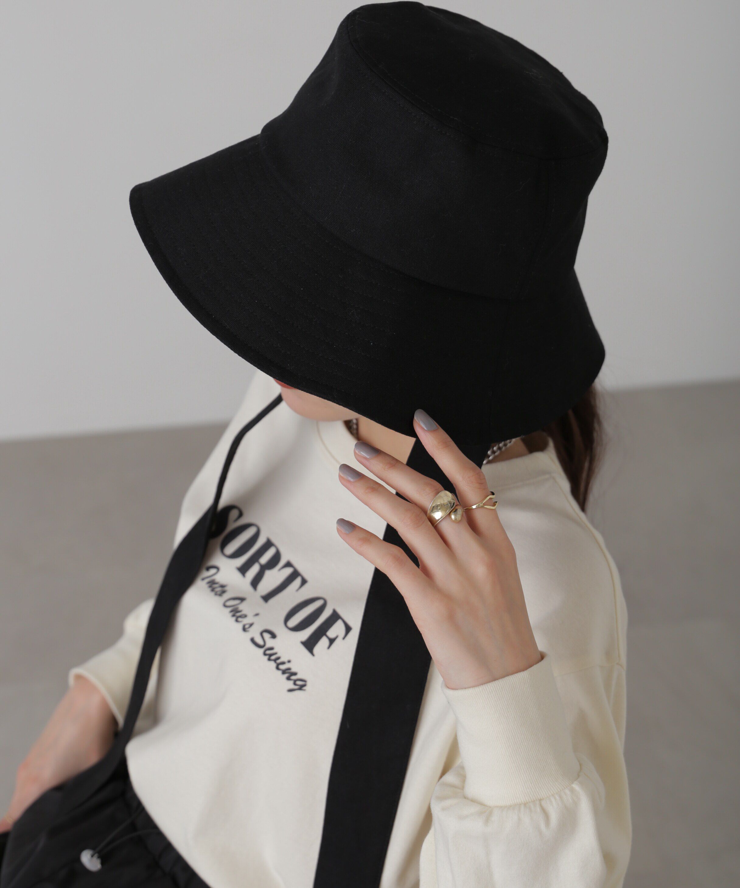  「リボン付きリネンライクバケット」|ソックス|