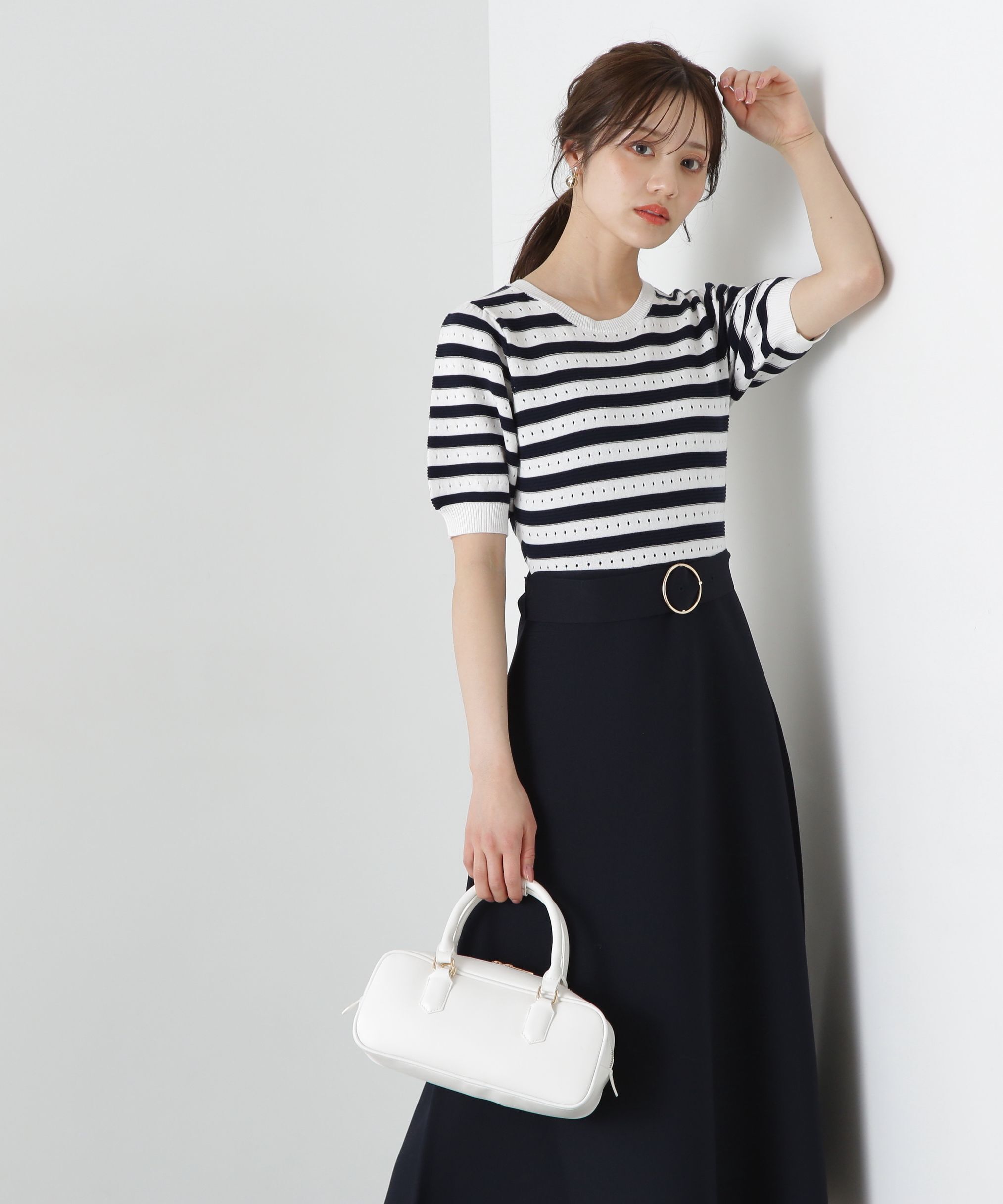 PROPORTION BODY DRESSING「ボーダー編みニットワンピース」|ワンピース|ネイビー&times;エク