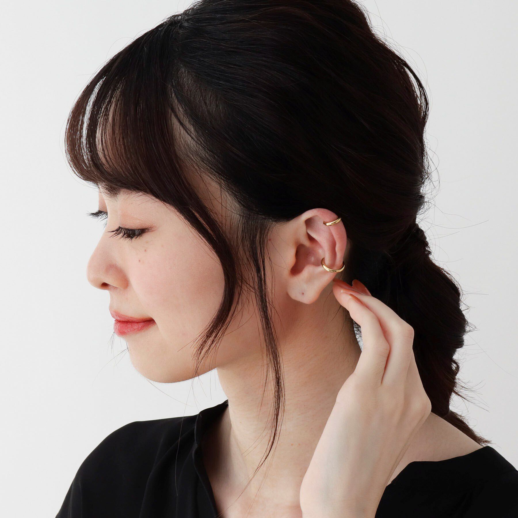COCOSHNIK「シルバー ダブルフープ ヘリックスイヤーカフ」|イヤリング|