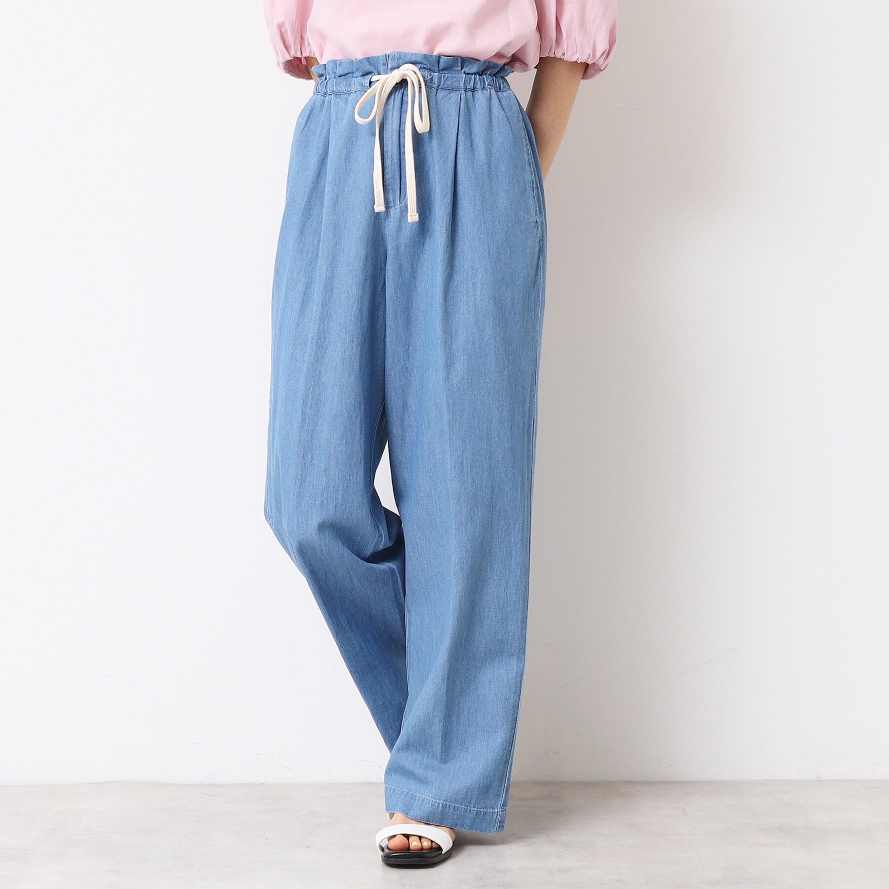 Dessin「【ウエストゴム・洗える】リネンブレンドデニム調イージーパンツ（XS～L）」|その他|