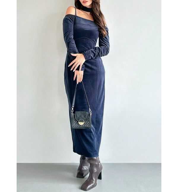 RESEXXY「チョーカーベロアナローワンピース」|ワンピース|ネイビー