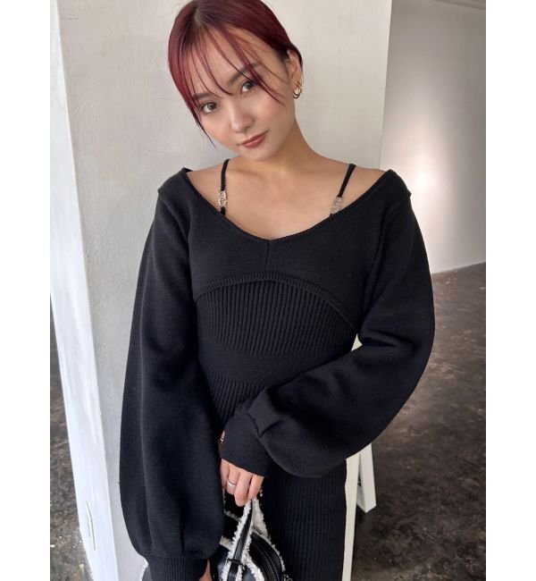 EMODA「ショルダーチェーンレイヤーニットワンピース」|ワンピース|