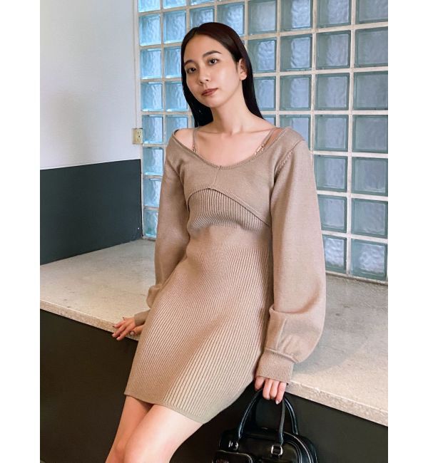 EMODA「ショルダーチェーンレイヤーニットワンピース」|ワンピース|