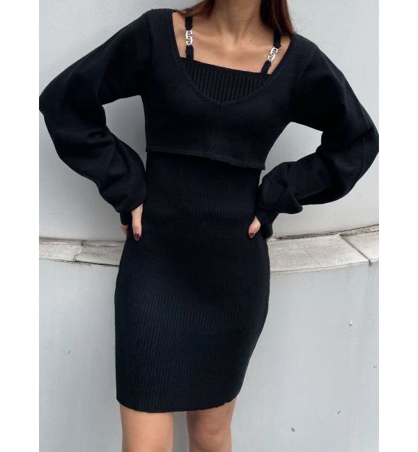 EMODA「ショルダーチェーンレイヤーニットワンピース」|ワンピース|