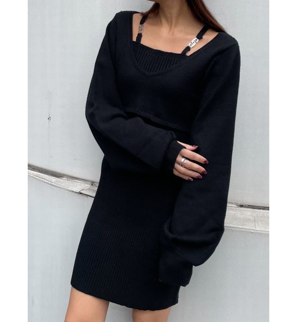 EMODA「ショルダーチェーンレイヤーニットワンピース」|ワンピース|