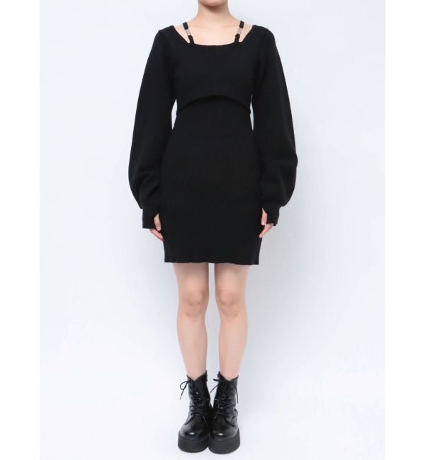 EMODA「ショルダーチェーンレイヤーニットワンピース」|ワンピース|