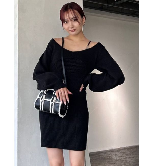 EMODA「ショルダーチェーンレイヤーニットワンピース」|ワンピース|