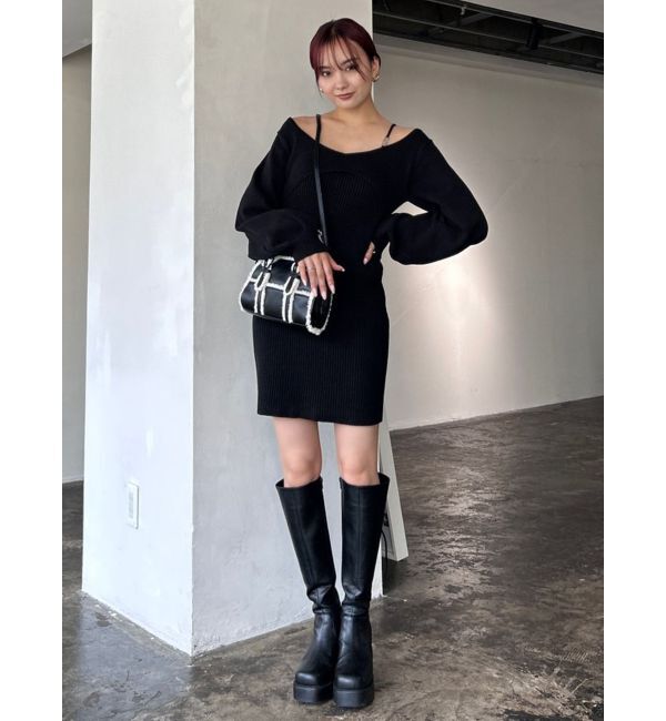 EMODA「ショルダーチェーンレイヤーニットワンピース」|ワンピース|