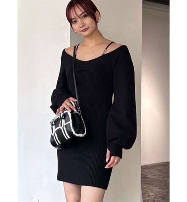 EMODA「ショルダーチェーンレイヤーニットワンピース」|ワンピース|