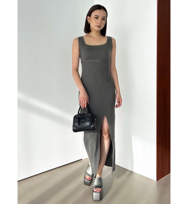 EMODA「ベルトマークリブスリットワンピース」|ワンピース|グレー