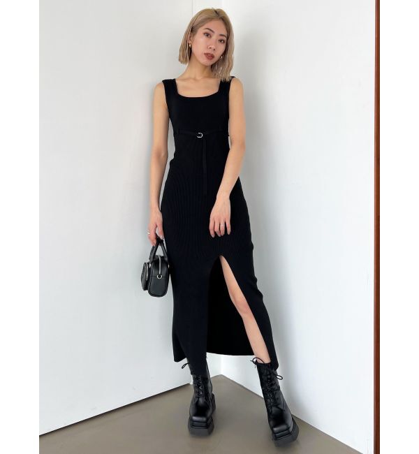 EMODA「ベルトマークリブスリットワンピース」|ワンピース|ブラック