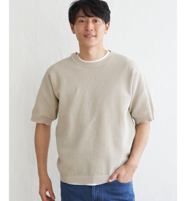 ikka「【洗濯機で洗える／2点セット】GOKU楽ニット5分袖インナーセット」|プルオーバー|